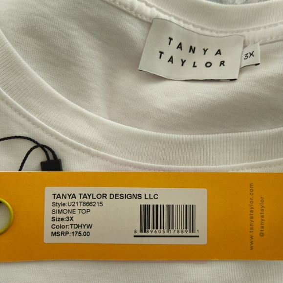 Tanya Taylor 3X White Tee Elevated T Shirt Watercolor Puff Sleeve Organic Cotton - Picture 3 of 12